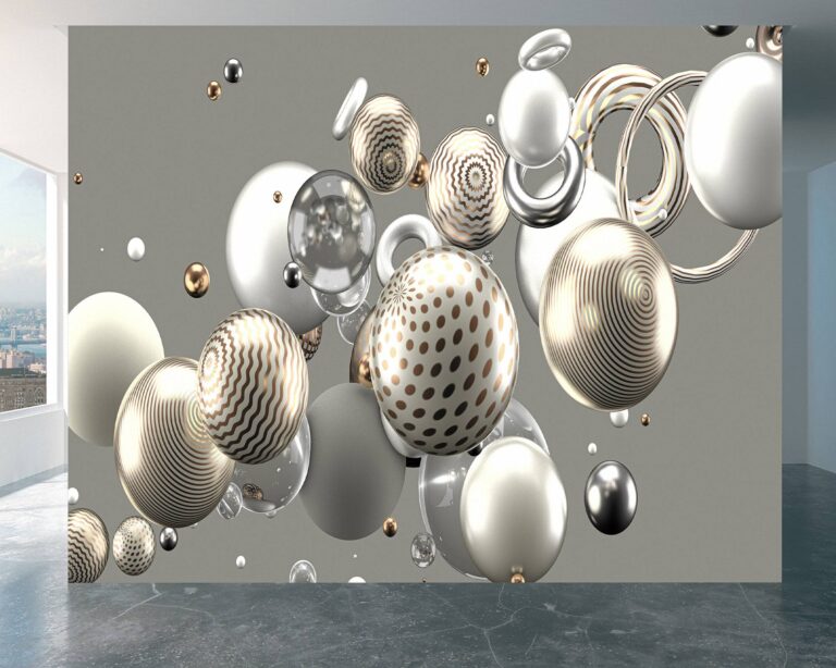 Wall mural showcasing 3D effect with elegant balls