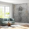 Self-adhesive wallpaper with grey and gold tones