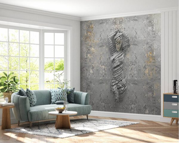 Self-adhesive wallpaper with grey and gold tones