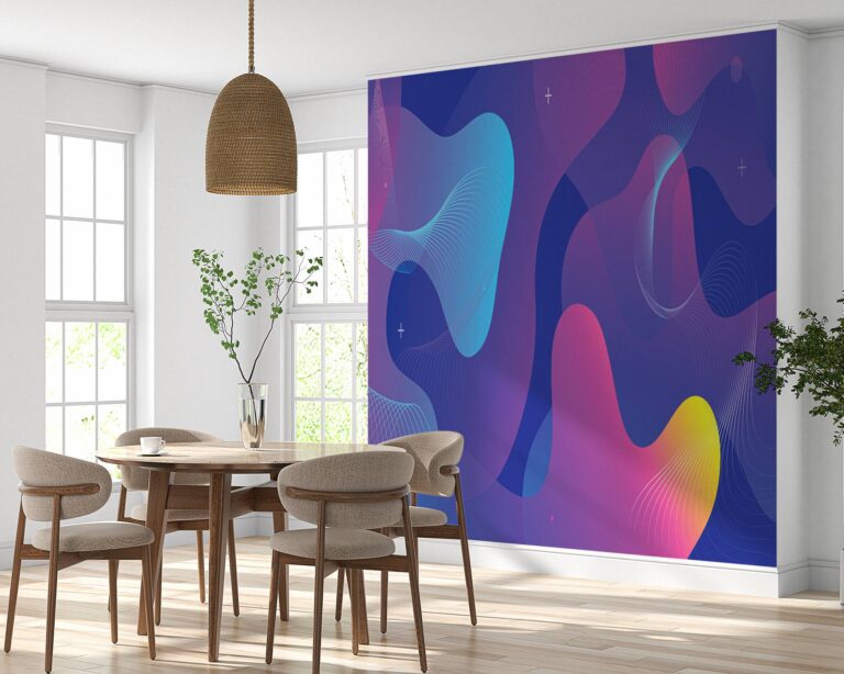 Wall mural showcasing dynamic blue and purple splashes