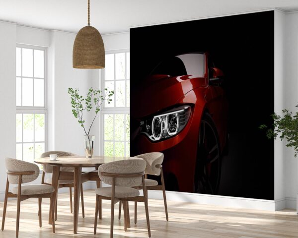 Dynamic red sport car design on self-adhesive mural