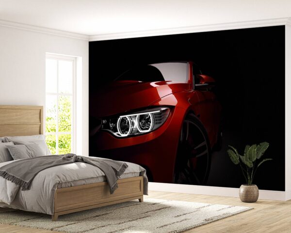 Close-up of red sport car details on wall mural