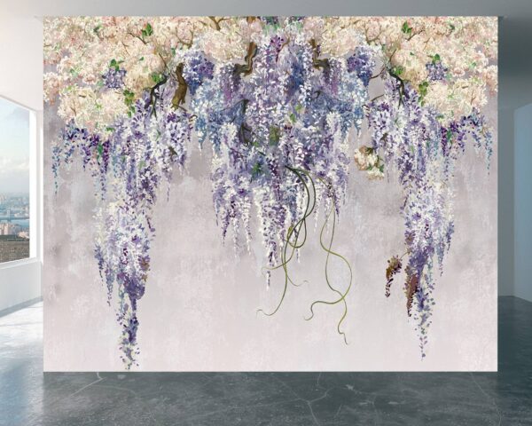 Lilac branches on the Gray Background Wallpaper Photo Wall Mural Wall UV Print Decal Wall Art Décor