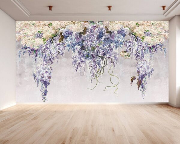 Rolled-up waterproof lilac flower living room wallpaper.