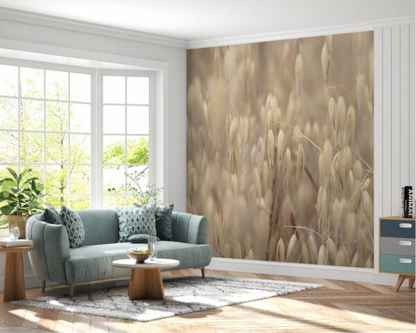 Waterproof living room wallpaper with serene oat field patterns.