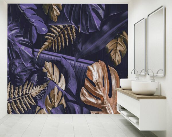 Gold and Purple Monstera Wallpaper Photo Wall Mural Wall UV Print Decal Wall Art Décor