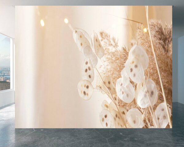 Ethereal pampas grass design on office wall decor.