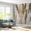 Waterproof home wall mural with soft floral patterns in pastel hues.