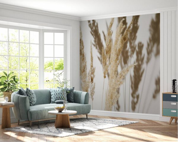 Waterproof home wall mural with soft floral patterns in pastel hues.