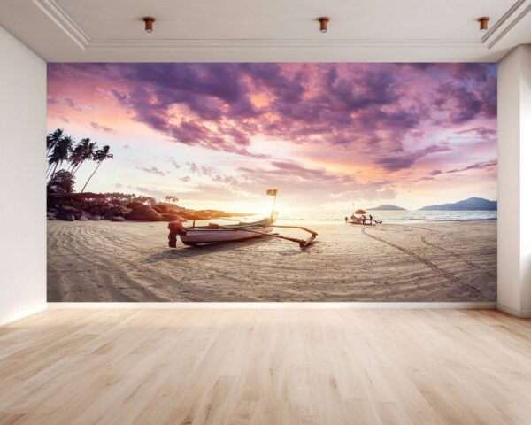 Fisherman Boat on the Tropical Beach Wallpaper Photo Wall Mural Wall UV Print Decal Wall Art Décor