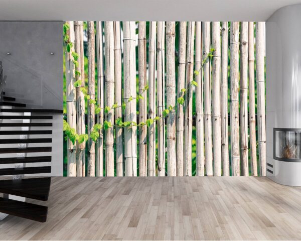 Elegant bamboo design on living room wallpaper.