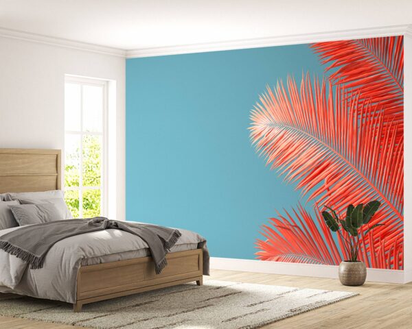 Coral Palm Theme Wallpaper Photo Wall Mural Wall UV Print Decal Wall Art Décor