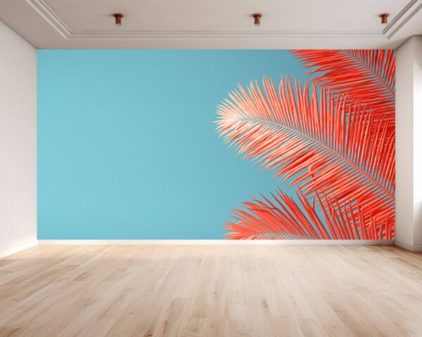 Coral Palm Theme Wallpaper Photo Wall Mural Wall UV Print Decal Wall Art Décor