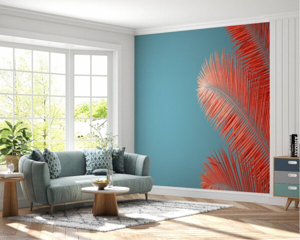 Waterproof office wall mural with radiant palm leaf patterns.