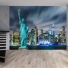 NYC night skyline mural perfect for modern-themed living rooms and offices