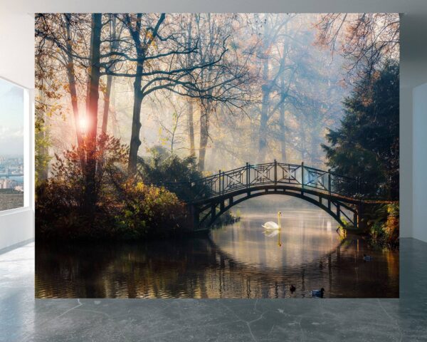 Autumn Landscape with The Bridge Wallpaper Photo Wall Mural Wall UV Print Decal Wall Art Décor