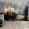 Autumn Landscape with The Bridge Wallpaper Photo Wall Mural Wall UV Print Decal Wall Art Décor