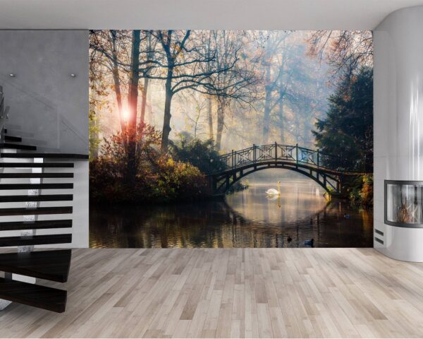 Autumn Landscape with The Bridge Wallpaper Photo Wall Mural Wall UV Print Decal Wall Art Décor