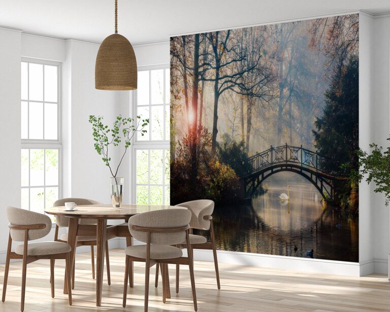 Autumn Landscape with The Bridge Wallpaper Photo Wall Mural Wall UV Print Decal Wall Art Décor