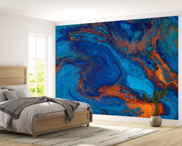 Blue and Orange Mix Marble Wallpaper Photo Wall Mural Wall UV Print Decal Wall Art Décor