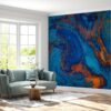 Blue and Orange Wallpaper - Peel and Stick Wallpaper, Office Wallpaper for Wall, Marble Wall Design, Wall Decoration, Removable Wallpaper