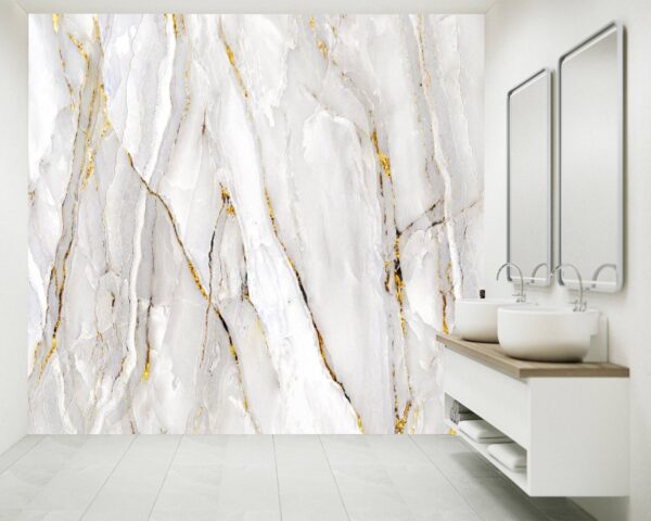 White and Gold Marble Wallpaper Photo Wall Mural Wall UV Print Decal Wall Art Décor