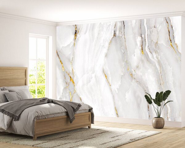 Gold and White Marble Wallpaper Photo Wall Mural Wall UV Print Decal Wall Art Décor