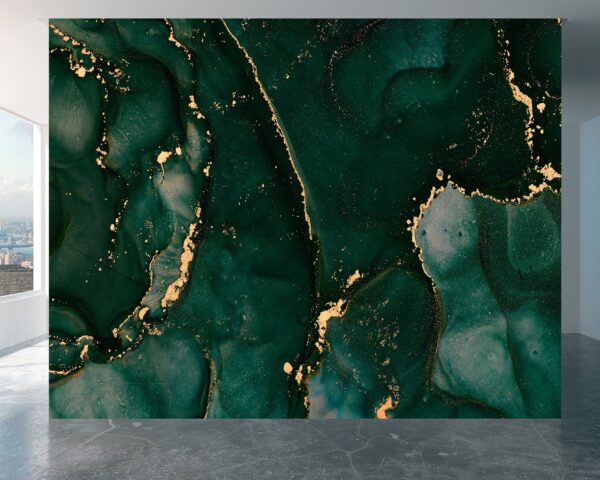 Green Gold Marble Wallpaper - Peel and Stick Wallpaper, Living Room Wall Decor, Marble Wall Design, Wall Decoration, Removable Wallpaper