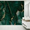 Gold and Green Abstract Marble Wallpaper Photo Wall Mural Wall UV Print Decal Wall Art Décor