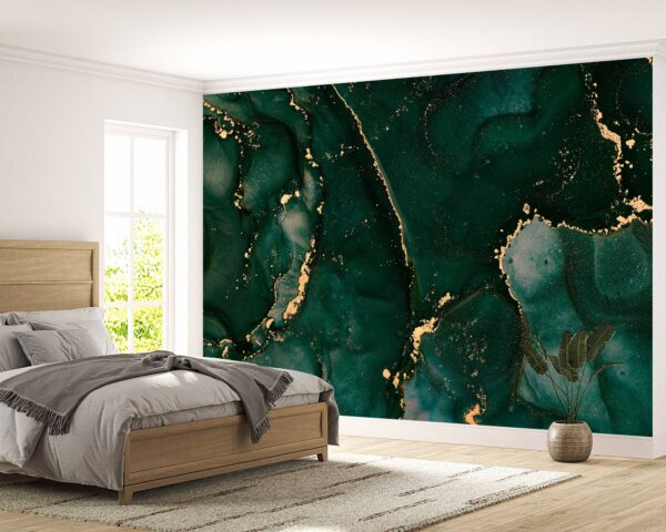 Green Gold Marble Wallpaper - Peel and Stick Wallpaper, Living Room Wall Decor, Marble Wall Design, Wall Decoration, Removable Wallpaper