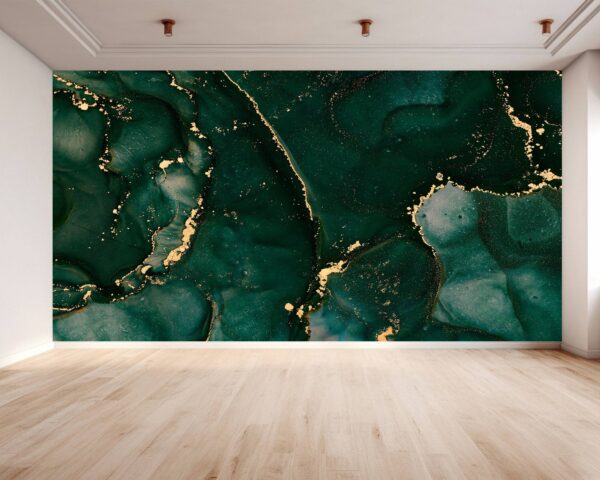 Green Gold Marble Wallpaper - Peel and Stick Wallpaper, Living Room Wall Decor, Marble Wall Design, Wall Decoration, Removable Wallpaper