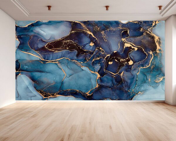 Wallpaper Marble Blue - Peel and Stick Wallpaper, Wallpaper for Living Room, Marble Wall Design, Wall Decoration, Removable Wallpaper