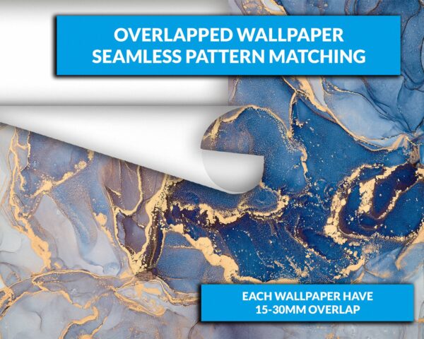 Blue Gold Marble Wallpaper - Peel and Stick Wallpaper, Office Wall Decor, Marble Wall Design, Wall Decoration, Removable Wallpaper