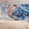 Blue Gold Marble Wallpaper - Peel and Stick Wallpaper, Office Wall Decor, Marble Wall Design, Wall Decoration, Removable Wallpaper