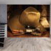 Cowboy Hat and Boots Wallpaper Photo Wall Mural Wall UV Print Decal Wall Art Décor