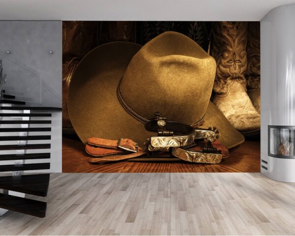 Cowboy Hat and Boots Wallpaper Photo Wall Mural Wall UV Print Decal Wall Art Décor