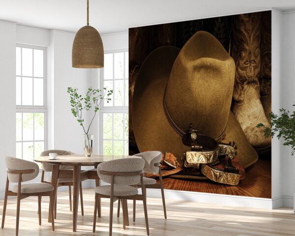 Cowboy Hat and Boots Wallpaper Photo Wall Mural Wall UV Print Decal Wall Art Décor