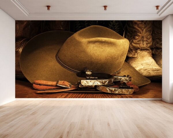 Cowboy Hat and Boots Wallpaper Photo Wall Mural Wall UV Print Decal Wall Art Décor