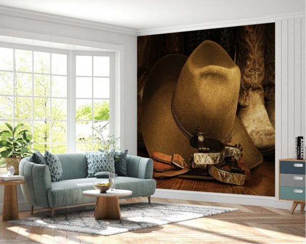 Cowboy Hat and Boots Wallpaper Photo Wall Mural Wall UV Print Decal Wall Art Décor