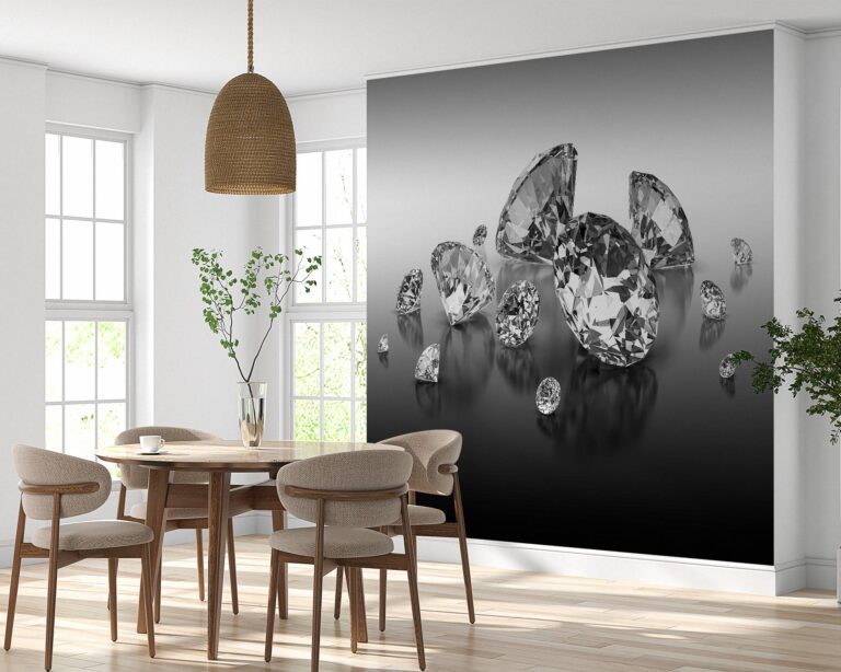 Wall mural showcasing structured greyscale diamonds