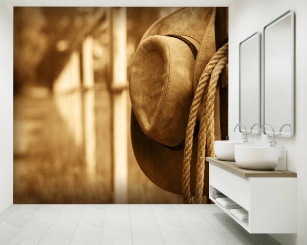 Cowboy Hat and Lasso Wallpaper Photo Wall Mural Wall UV Print Decal Wall Art Décor