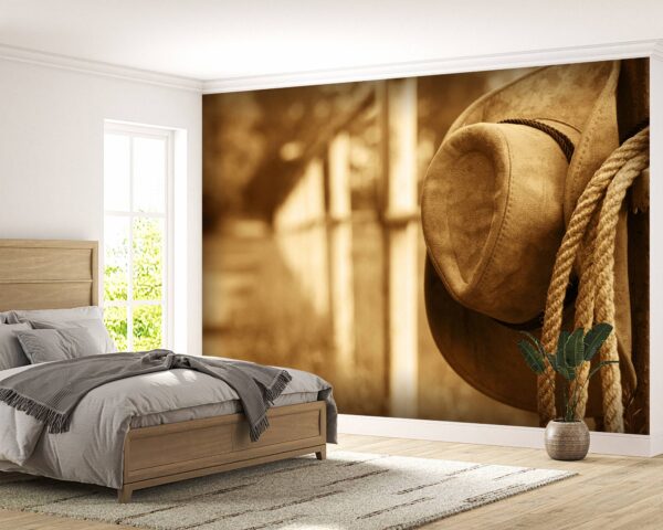 Cowboy Hat and Lasso Wallpaper Photo Wall Mural Wall UV Print Decal Wall Art Décor