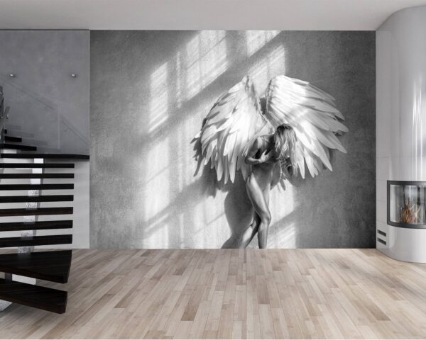 Living room adorned with an abstract angelic figure