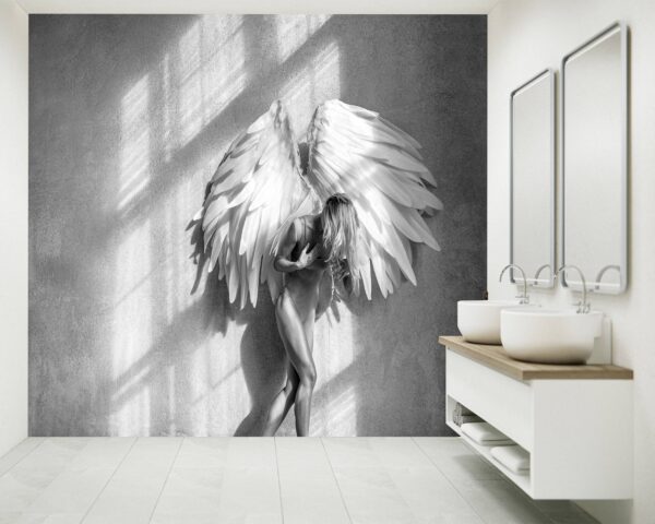 Angel in Black and White Wallpaper Photo Wall Mural Wall UV Print Decal Wall Art Décor