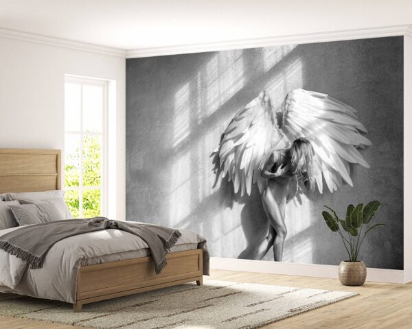 Angel in Black and White Wallpaper Photo Wall Mural Wall UV Print Decal Wall Art Décor