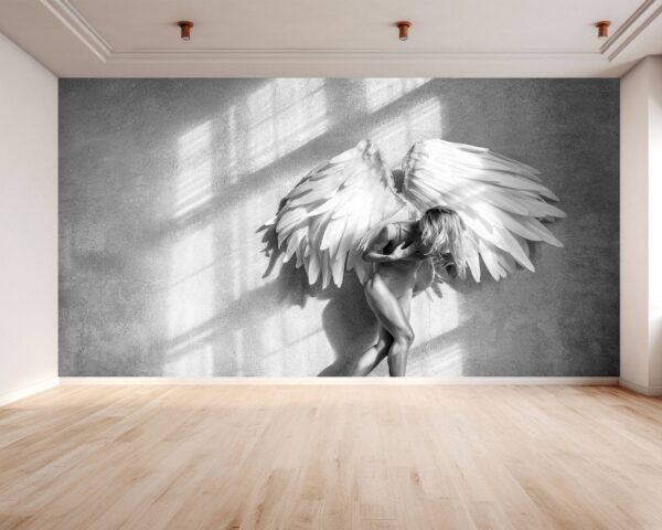 Angel in Black and White Wallpaper Photo Wall Mural Wall UV Print Decal Wall Art Décor