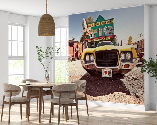 Dynamic muscle car design on self-adhesive wall art