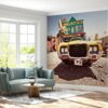 Office room adorned with muscle car mural