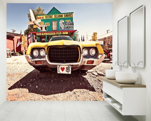 Close-up of muscle car details on wall mural