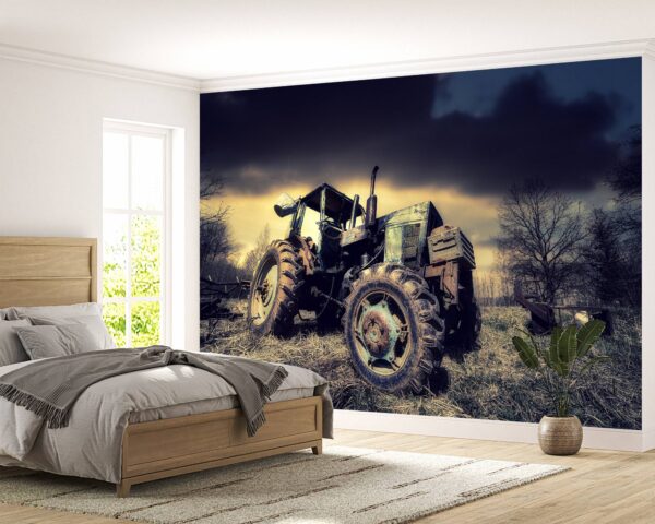 Close-up of tractor details on wall art